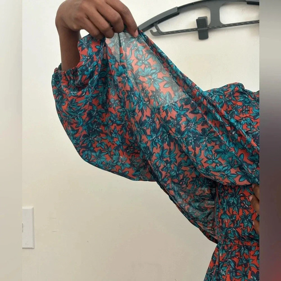 Entro Women's Floral Peplum Blouse M V-Neck Long Sleeve Boho Cottagecore Top - Picture 6 of 13